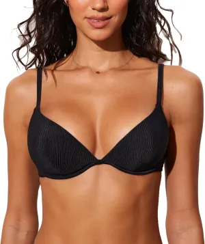DOBREVA Women's Underwire Bikini Top V Neck Bathing Suit Tops Ribbed Plunge Swimsuits Sexy Unpadded - Bra Sizes