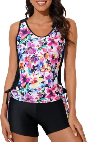 Dokotoo Women's Tankini Swimsuits 2025 Two Piece Bathing Suits Tummy Control Swim Tank Top with Boy Shorts