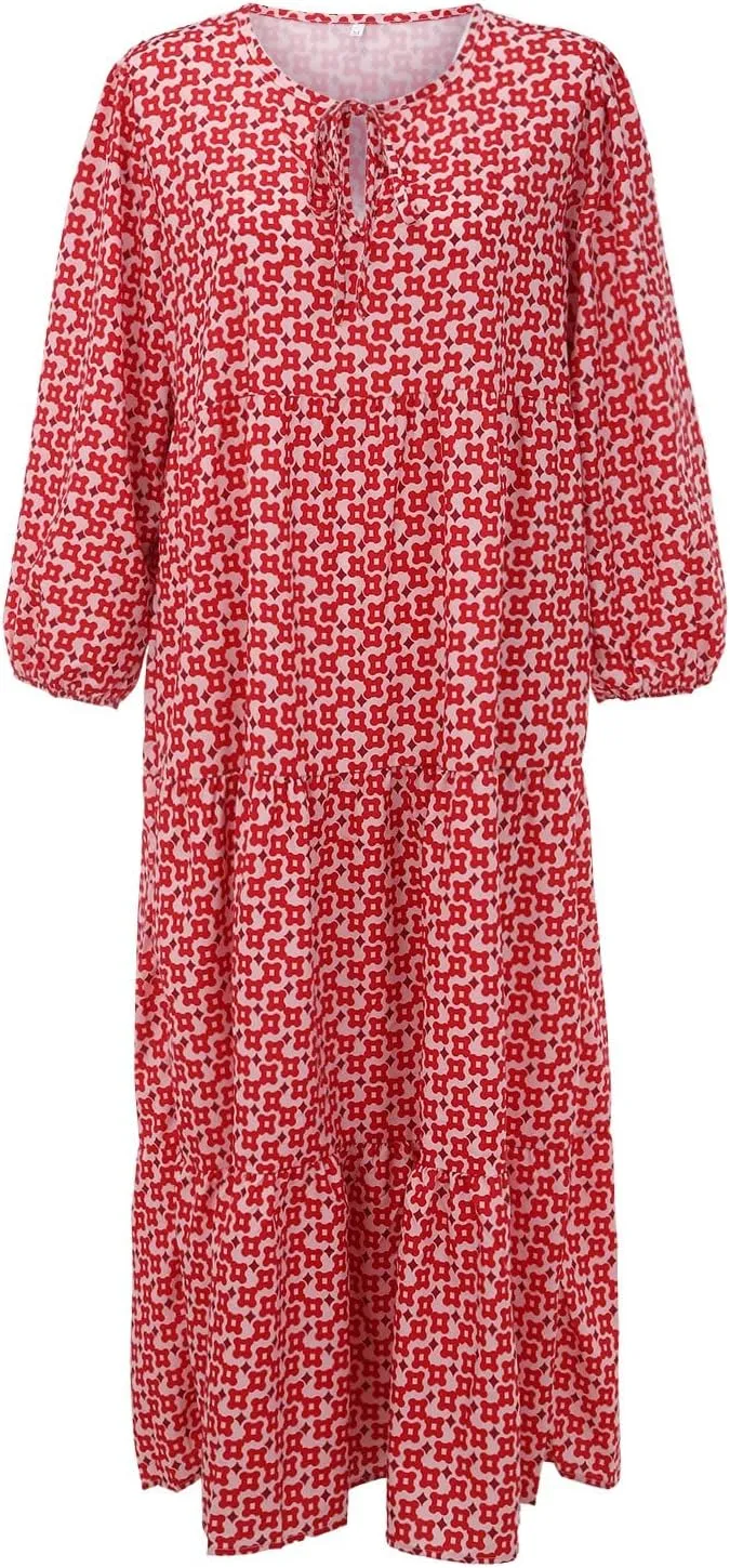 Eduavar Summer Dresses for Women 2024, Maxi Dress for Women Summer Boho Flowy Long Dress Short Sleeve Loose Fit Dress