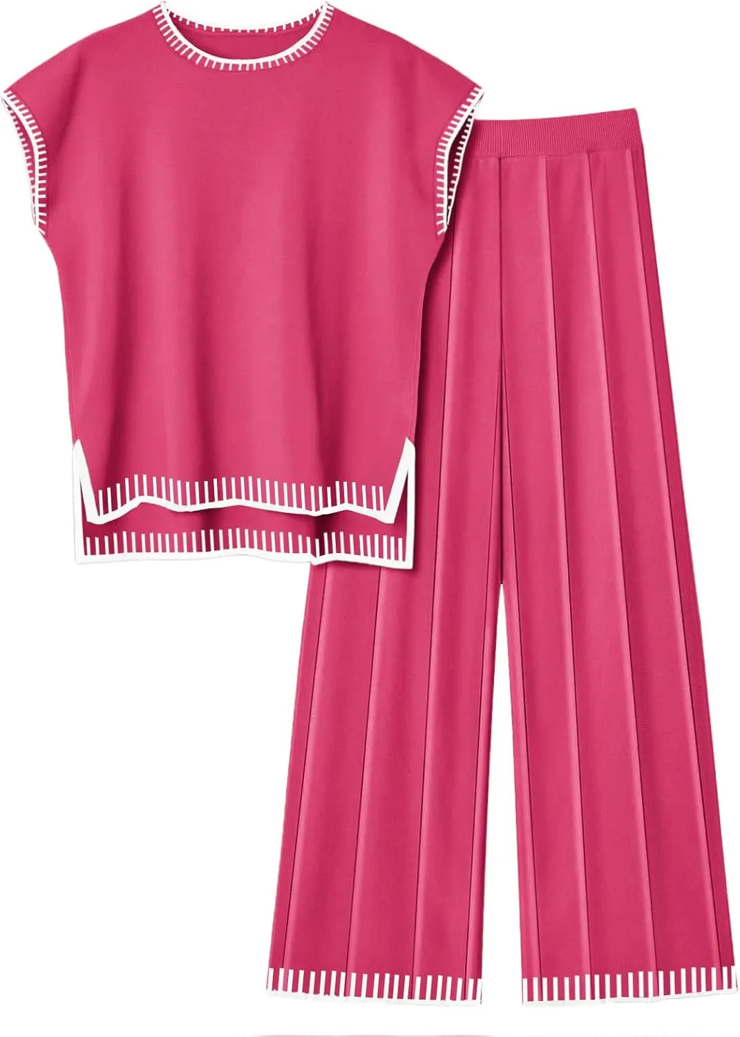Ekouaer Womens Matching Sets Knit Sweater Sets 2 Pieces Outfits Pullover Tops Wide Legs Pants Lounge Set