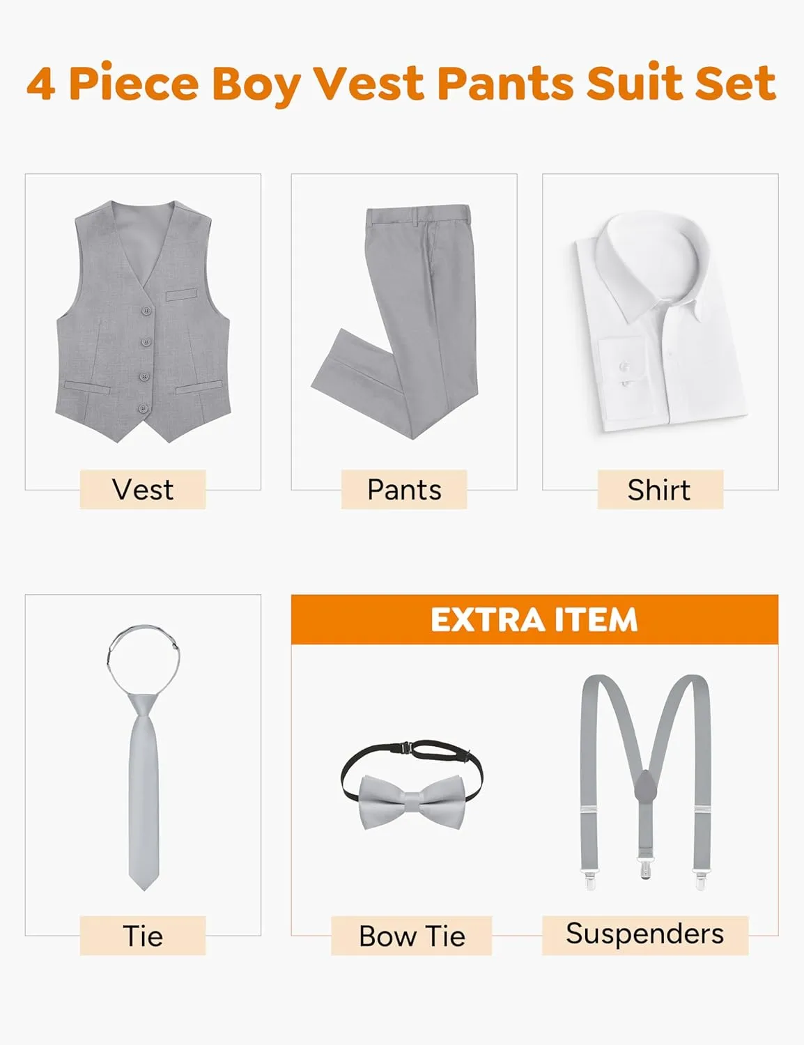 ELPA ELPA Boys' Formal Suit Set, with Suspenders, Adjustable Waist, from Toddlers to Teen