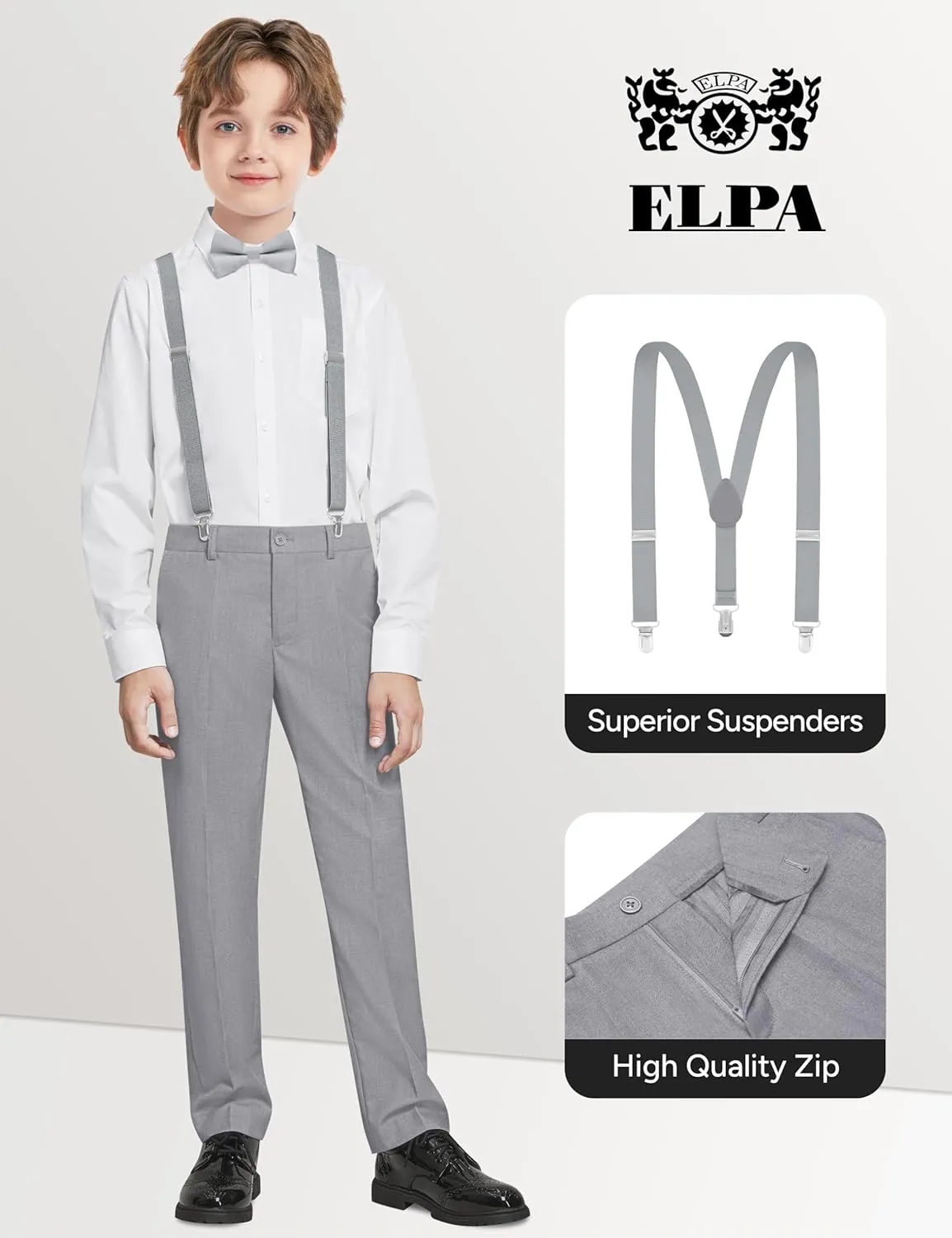 ELPA ELPA Boys' Formal Suit Set, with Suspenders, Adjustable Waist, from Toddlers to Teen