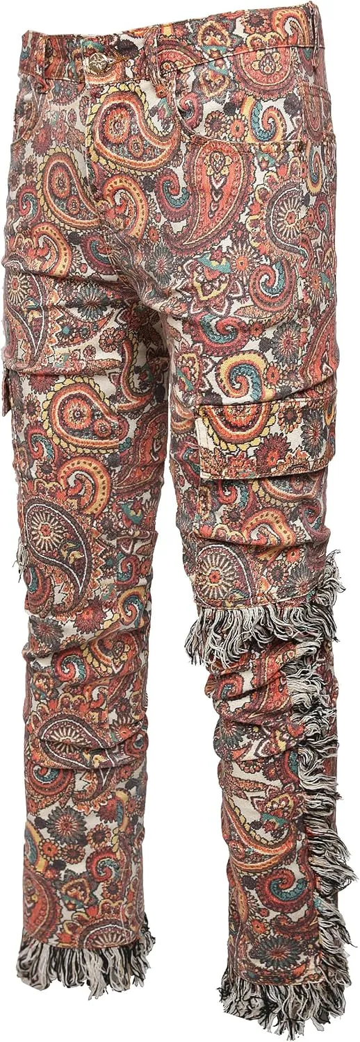 Enrica Men's Casual Printed Jeans Skinny Denim Pants