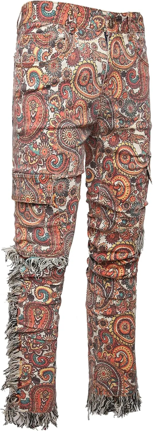 Enrica Men's Casual Printed Jeans Skinny Denim Pants