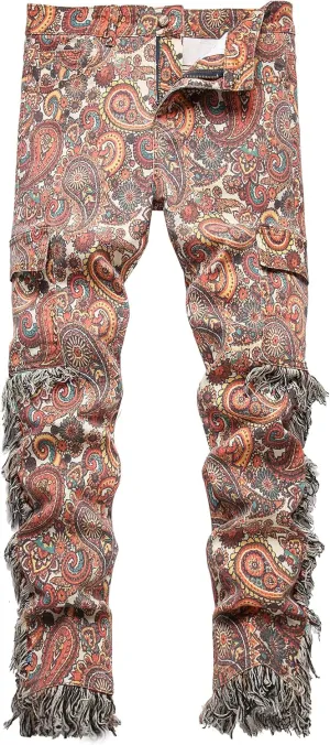 Enrica Men's Casual Printed Jeans Skinny Denim Pants