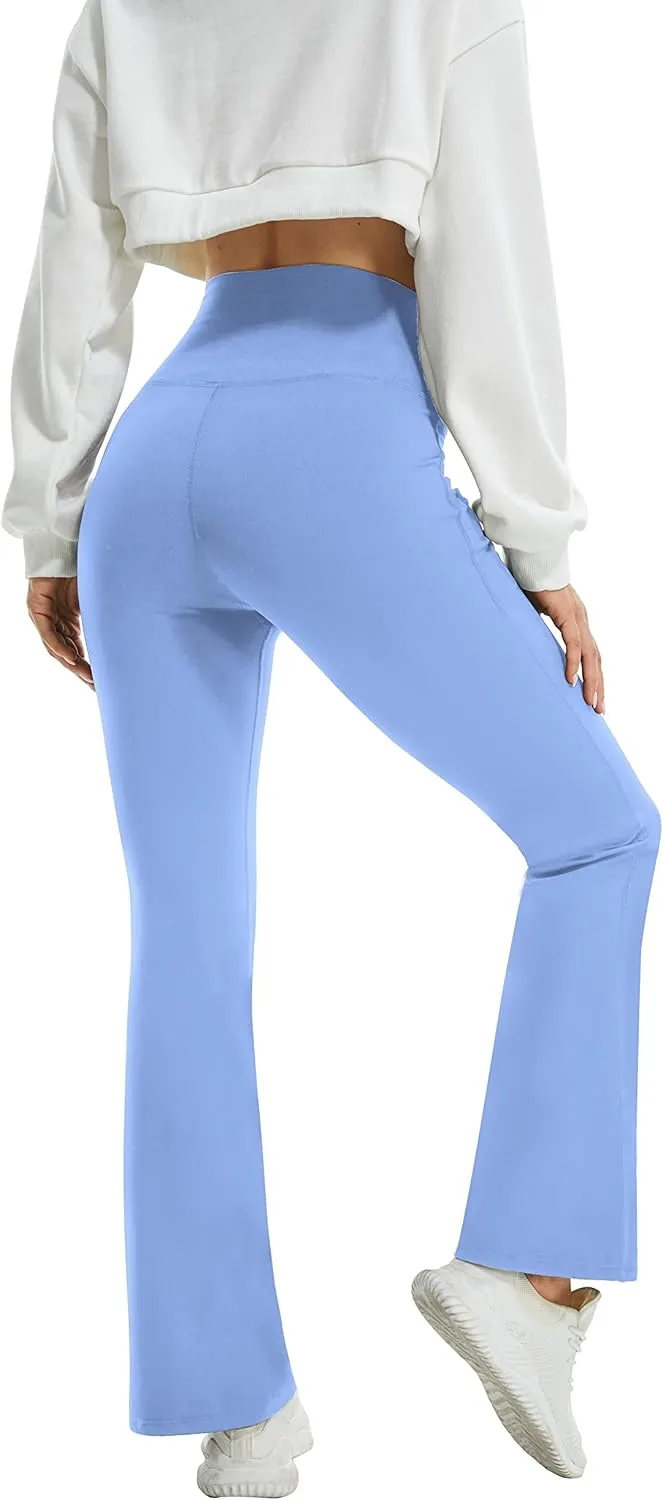 FireSwan Womens Crossover Flare Leggings with Pockets Bootcut High Waisted Yoga Pants Tummy Control Gym Workout Work Pants