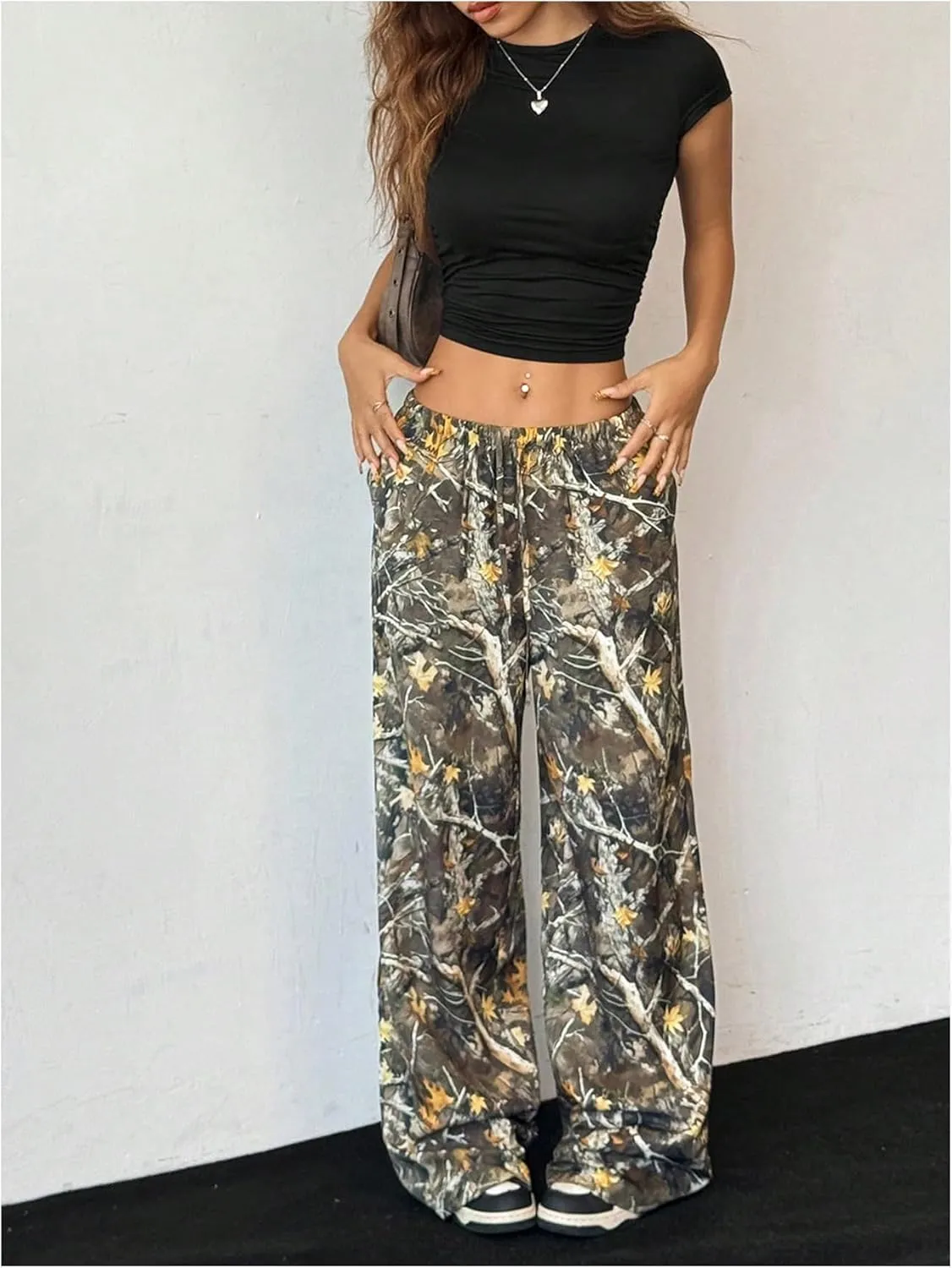 Floerns Girl's Camouflage Baggy Wide Leg Hunting Pants Drawstring Camo Pant