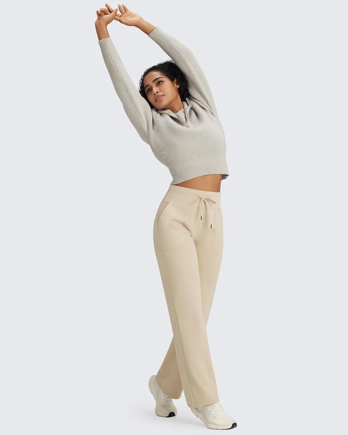 G4Free Wide Leg Sweatpants Women Drawstring Waist Fleece Lined Yoga Pants with Pockets for Winter