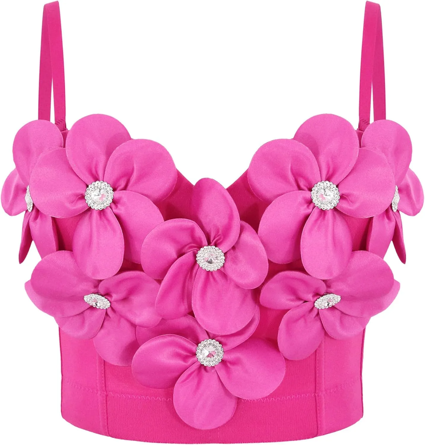 Giovacker Women's Spaghetti Strap Corset Bustier Pretty Flowers Rhinestone Crop Tops Party Festival Outfits Camis Vest Bra
