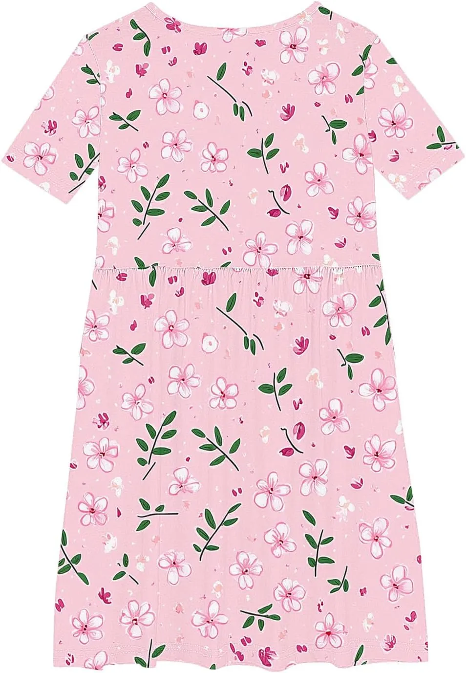 Girls Summer Flower Printed Ballet Dress Short Sleeve Round Neck Pleated Floral Print Beach Sundress Swing Dresses