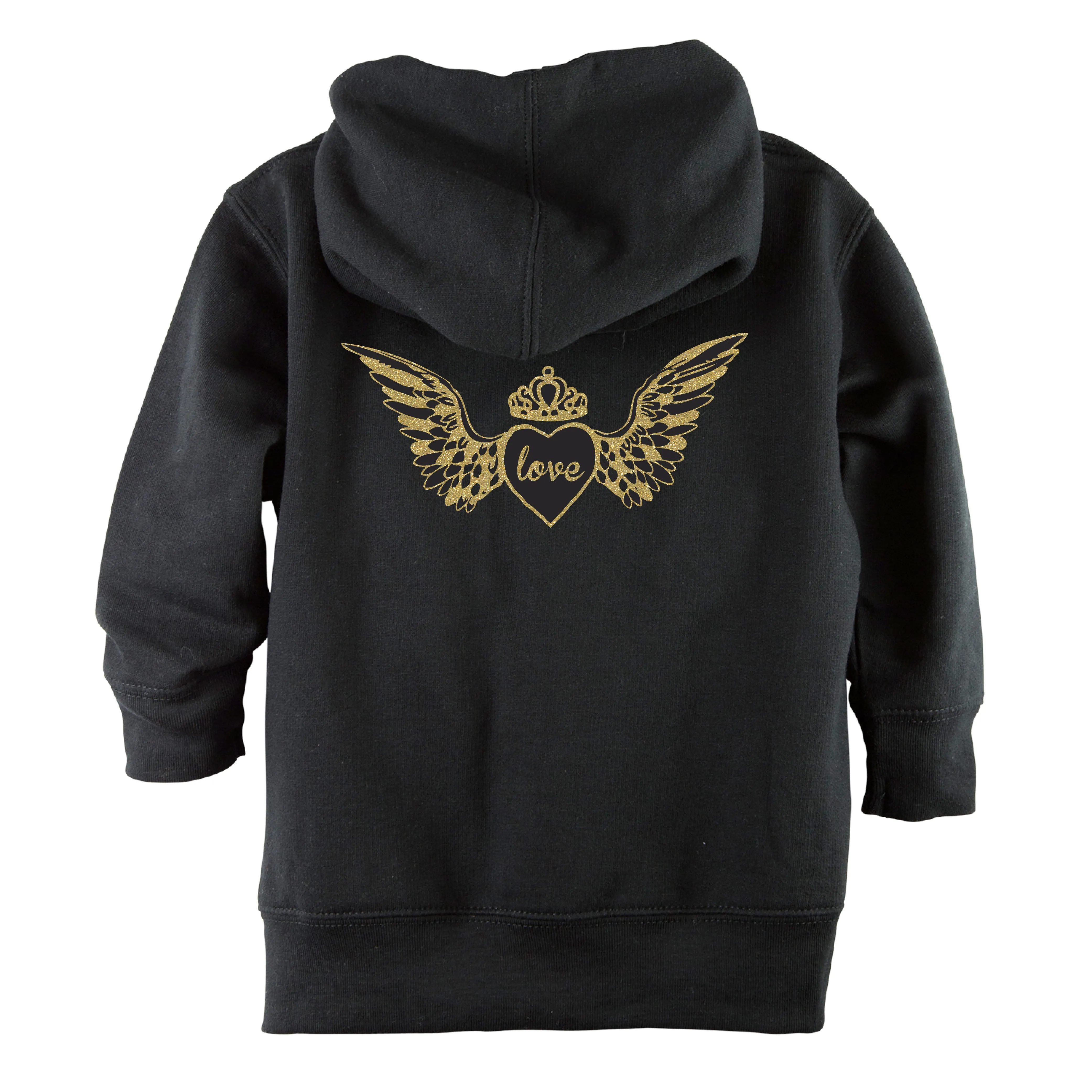 Glitter Gold Love Angel Wings Front Zipper Baby Hoodie