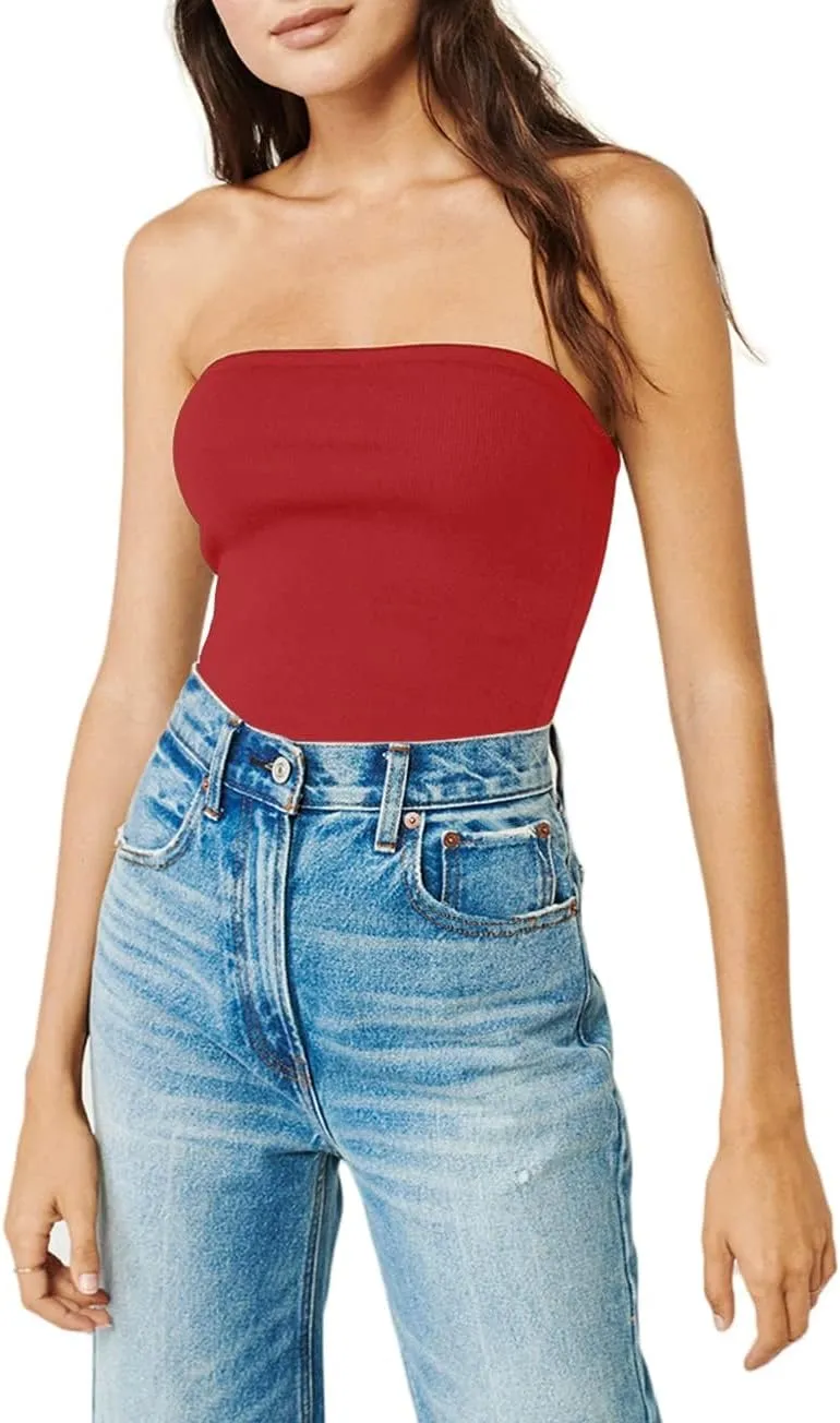 H HIAMIGOS 3 Pack Women's Strapless Cotton Long Tube Top Sleeveless Stretchy Cute Bandeau Tops Non Padded