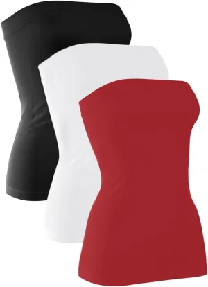 H HIAMIGOS 3 Pack Women's Strapless Cotton Long Tube Top Sleeveless Stretchy Cute Bandeau Tops Non Padded