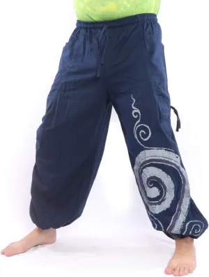 Harem Pants for Men & Women, Cotton Baggy Trousers, Adjustable Length, Drawstring Waist, 2 Pockets, One Size