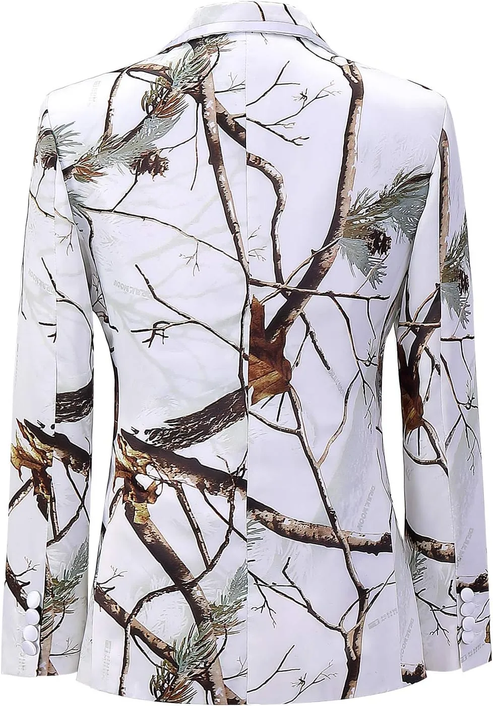 HBDesign Men Collar Edge White Camouflage Dress Suits (Jacket Vest Pants Tie/Bowtie)