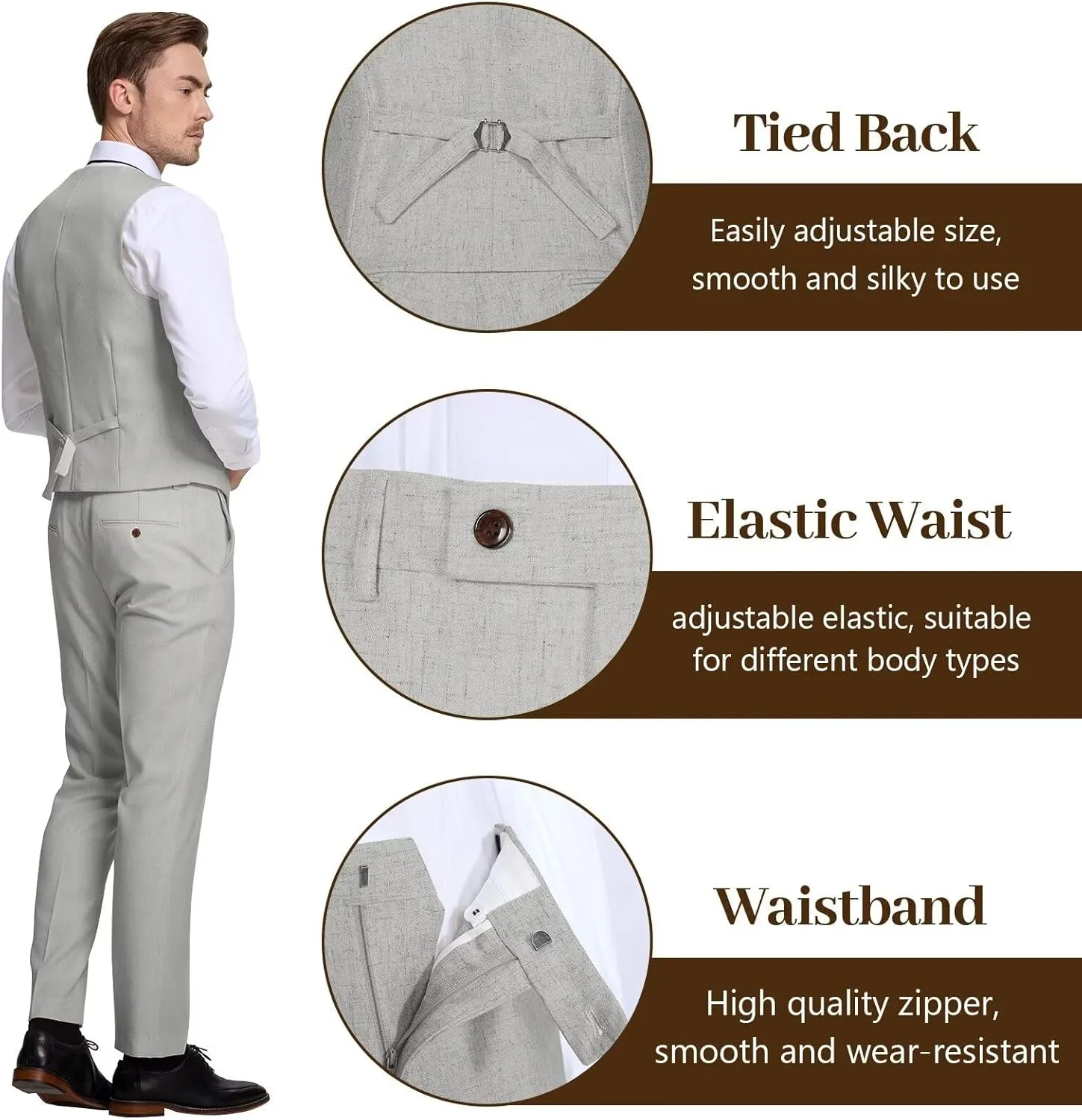 High-End Suits Retro Linen Suit for Men Casual Wedding Suit for Men Slim Fit 3 Pieces Jacket Blazer Vest Pant Groom Tuxedo