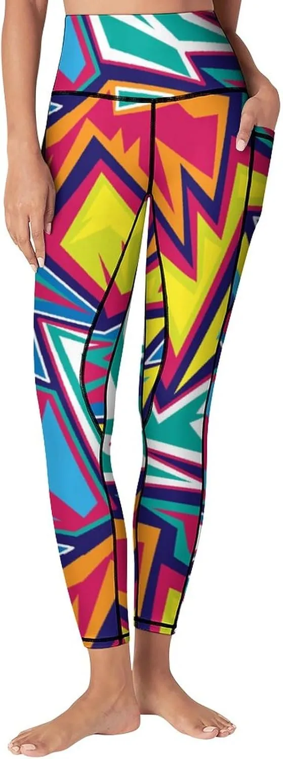 High Waist Yoga Pants with Pockets Tummy Control Workout Running 4 Way Stretch Yoga Leggings for Girls Women