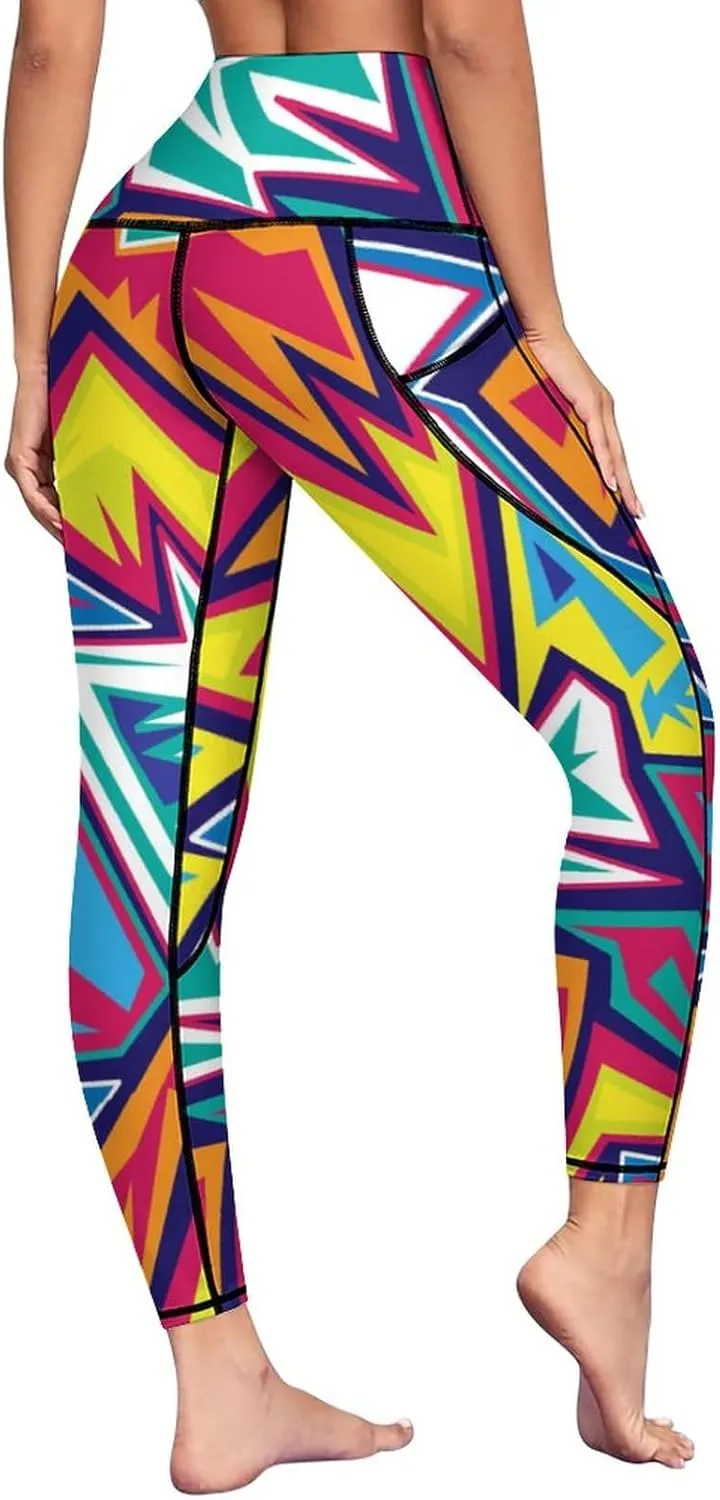 High Waist Yoga Pants with Pockets Tummy Control Workout Running 4 Way Stretch Yoga Leggings for Girls Women