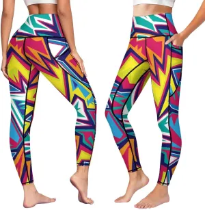 High Waist Yoga Pants with Pockets Tummy Control Workout Running 4 Way Stretch Yoga Leggings for Girls Women