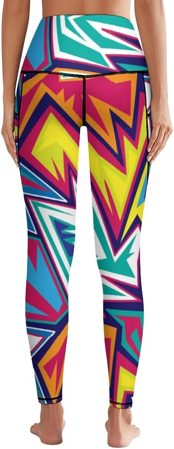 High Waist Yoga Pants with Pockets Tummy Control Workout Running 4 Way Stretch Yoga Leggings for Girls Women