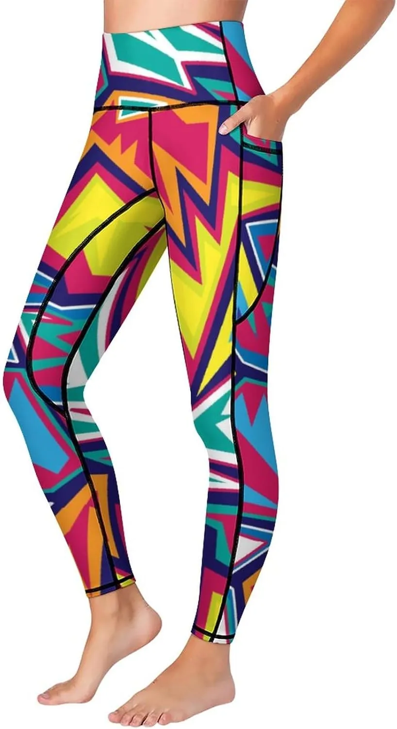 High Waist Yoga Pants with Pockets Tummy Control Workout Running 4 Way Stretch Yoga Leggings for Girls Women
