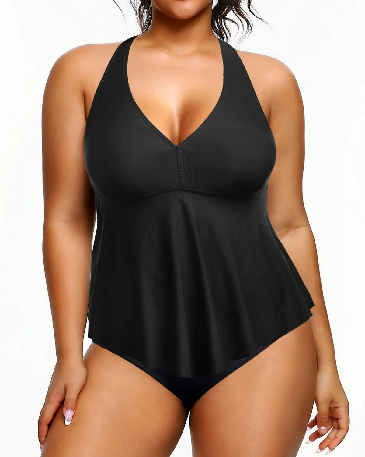 Holipick Plus Size Two Piece Swimsuits High Waisted Bathing Suits for Women Halter Tankini Top with Bottoms