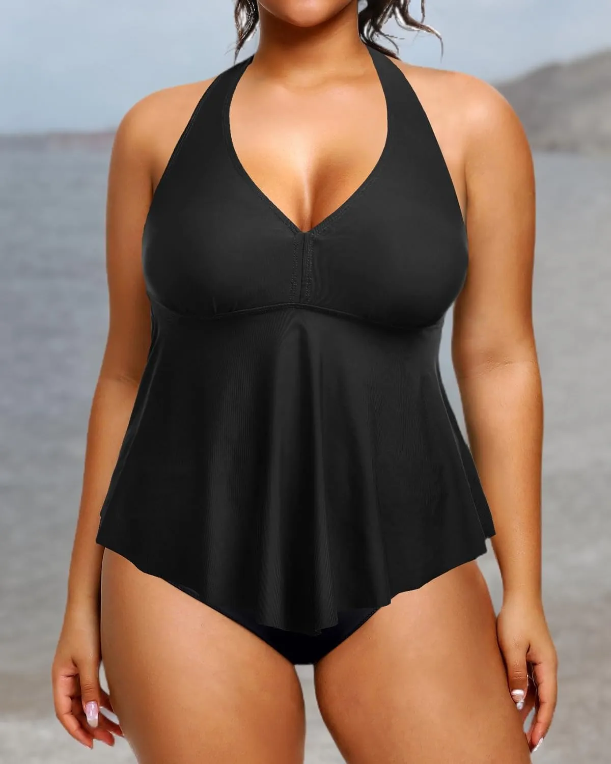 Holipick Plus Size Two Piece Swimsuits High Waisted Bathing Suits for Women Halter Tankini Top with Bottoms