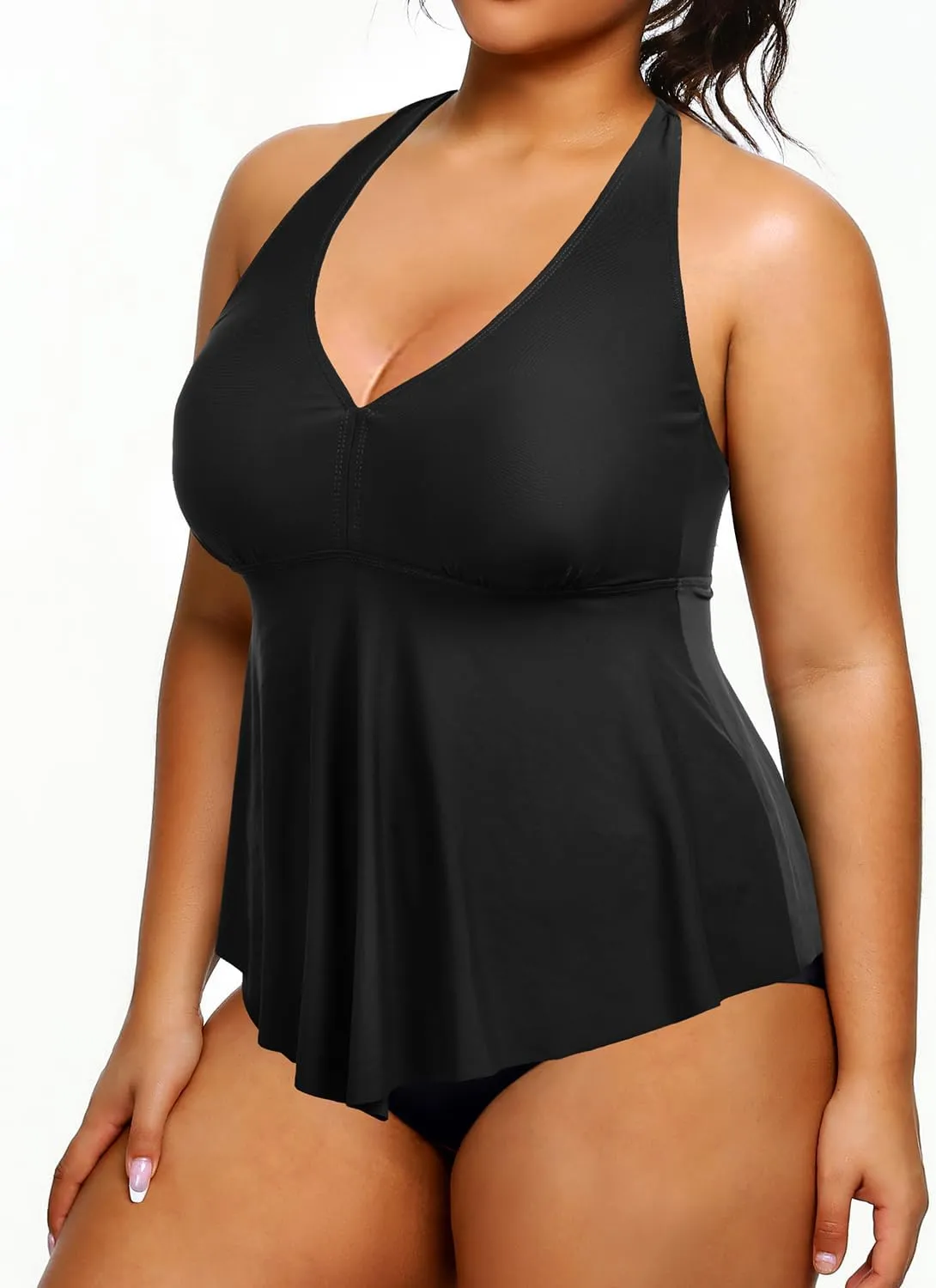 Holipick Plus Size Two Piece Swimsuits High Waisted Bathing Suits for Women Halter Tankini Top with Bottoms