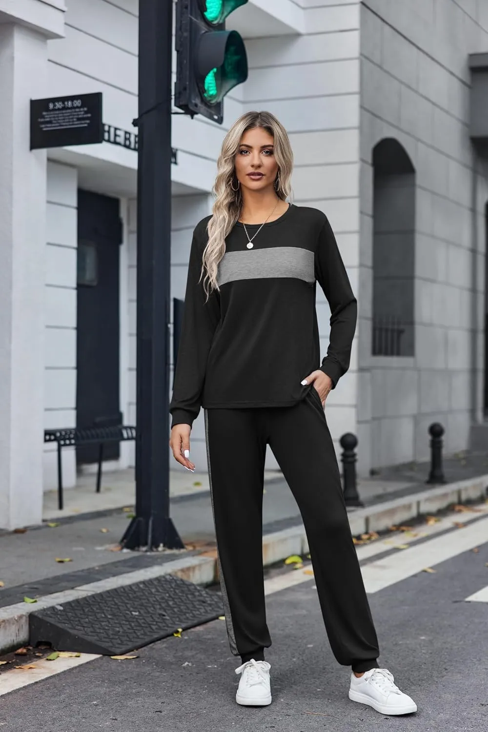 HOTOUCH Women's Two Piece Outfit Long Sleeve Crewneck Pullover Tops And Long Pants Tracksuit 2023 Fashion Sweatshirts