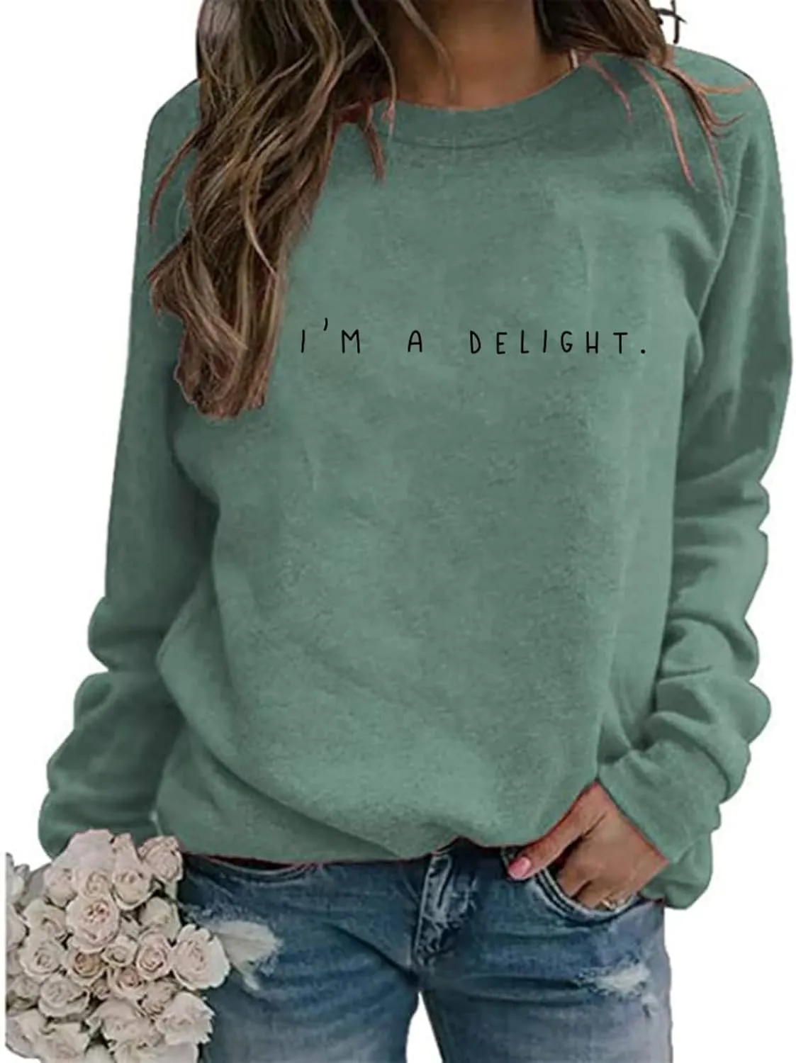 I'M A Delight Sweatshirt Women Funny Saying Letter Print Crewneck Pullover Humor Sarcastic Sayings Long Sleeve Tops