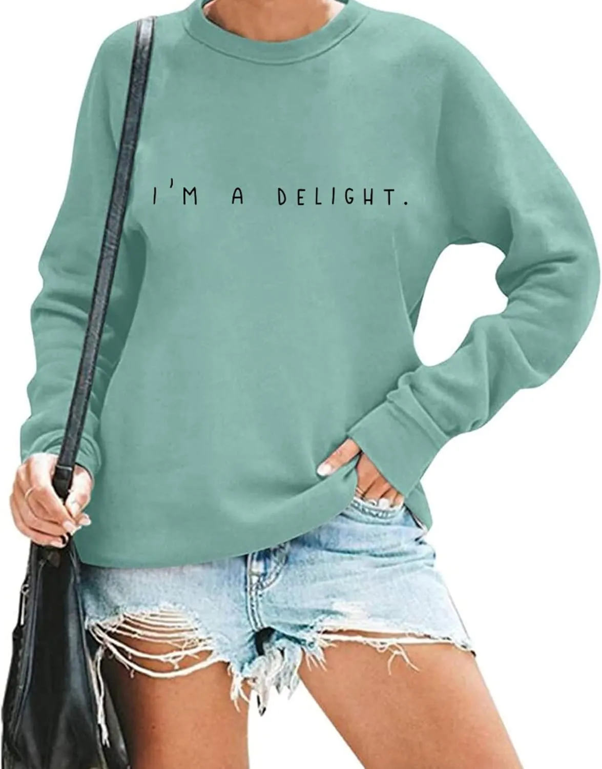I'M A Delight Sweatshirt Women Funny Saying Letter Print Crewneck Pullover Humor Sarcastic Sayings Long Sleeve Tops