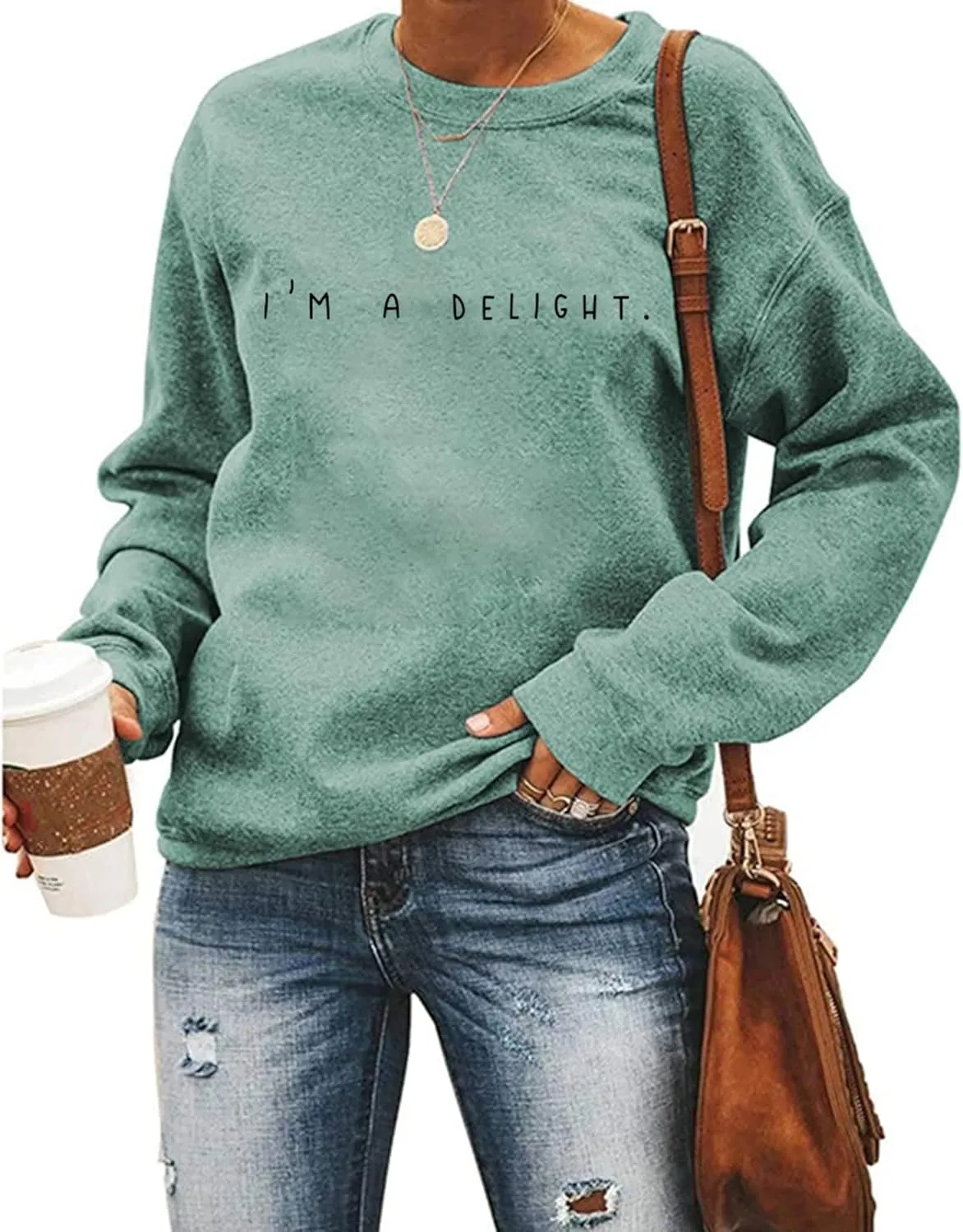 I'M A Delight Sweatshirt Women Funny Saying Letter Print Crewneck Pullover Humor Sarcastic Sayings Long Sleeve Tops