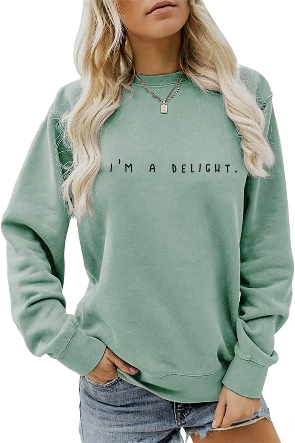 I'M A Delight Sweatshirt Women Funny Saying Letter Print Crewneck Pullover Humor Sarcastic Sayings Long Sleeve Tops
