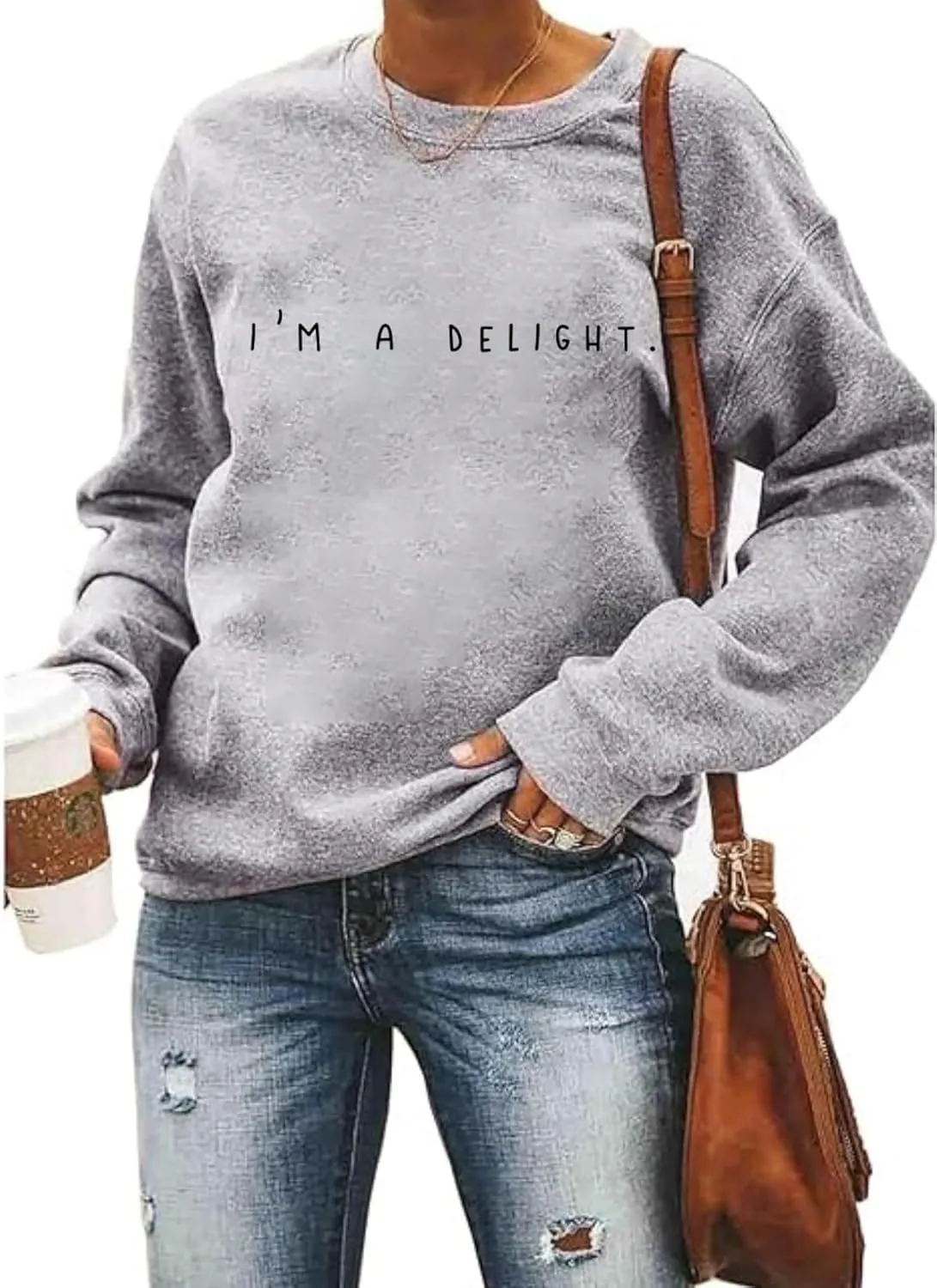 I'M A Delight Sweatshirt Women Funny Saying Letter Print Crewneck Pullover Humor Sarcastic Sayings Long Sleeve Tops