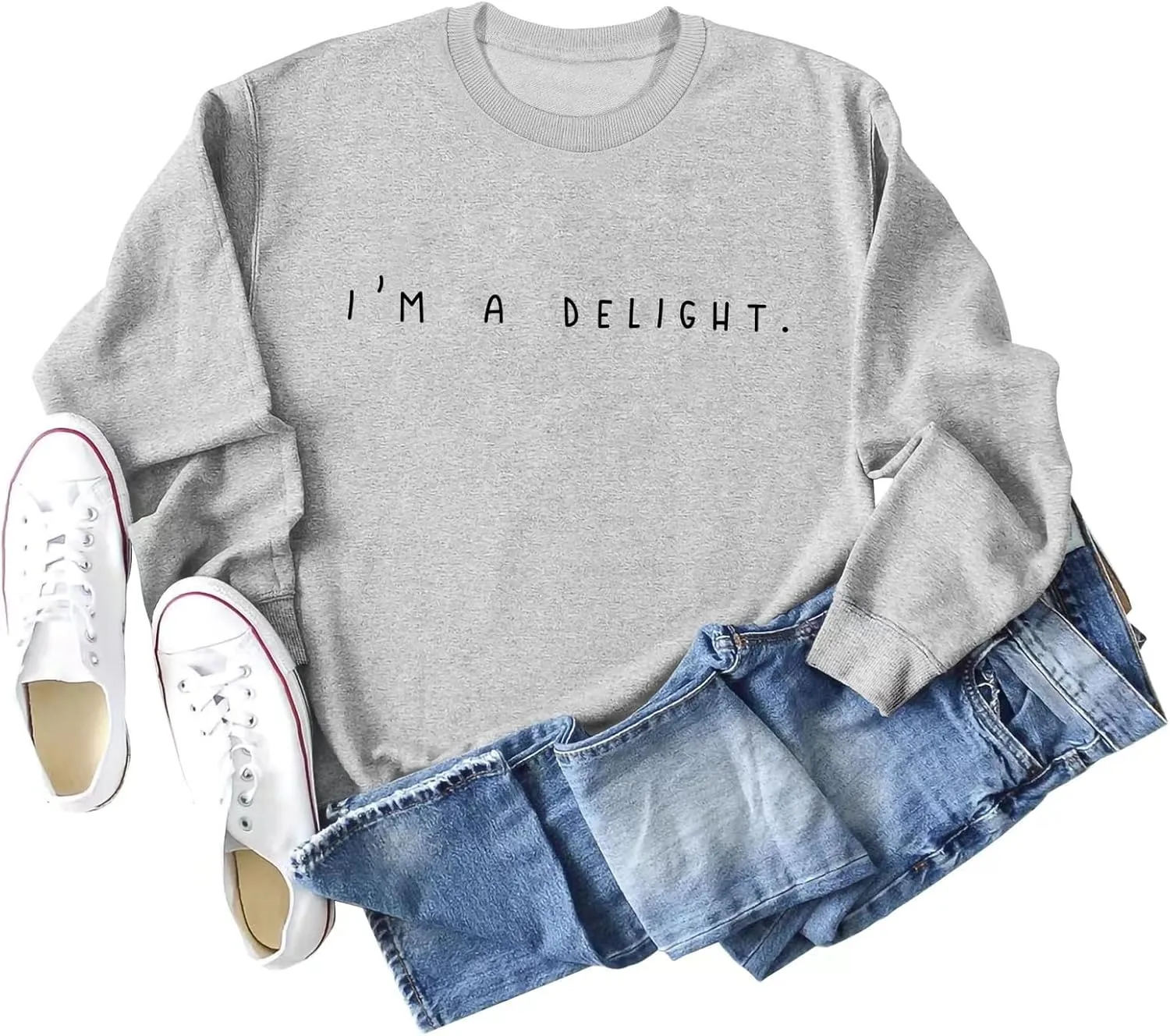 I'M A Delight Sweatshirt Women Funny Saying Letter Print Crewneck Pullover Humor Sarcastic Sayings Long Sleeve Tops