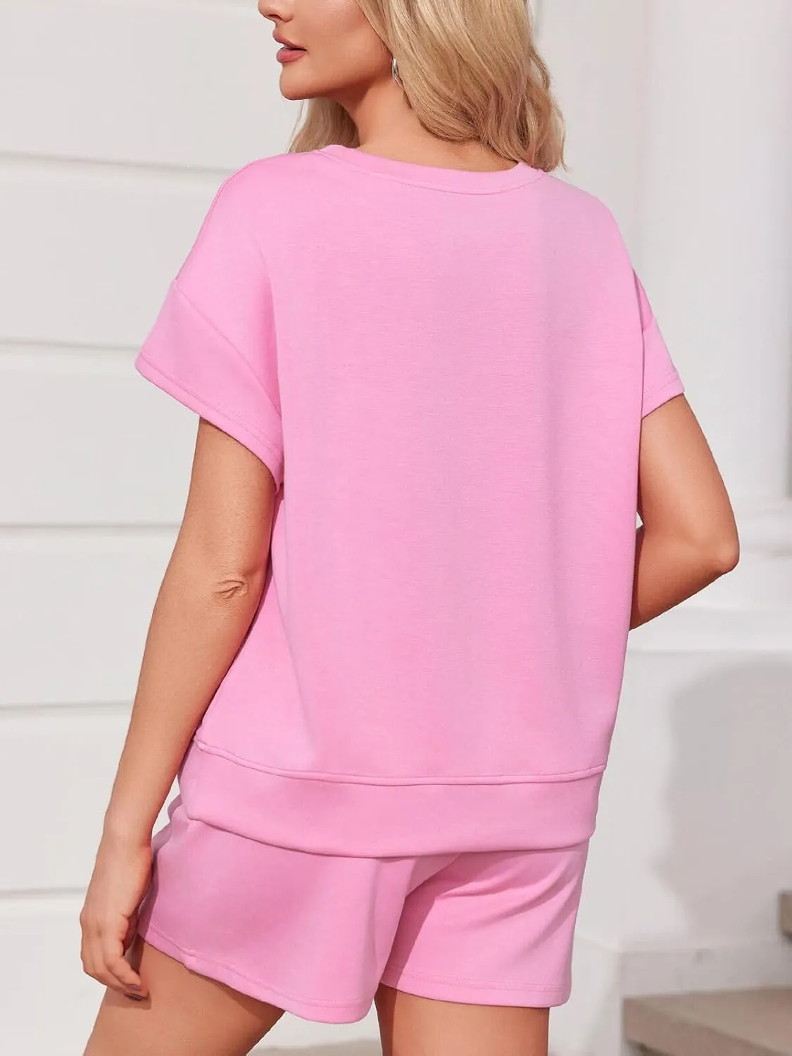 Imily Bela Womens 2 Piece Lounge Sets Summer Short Sleeve Tops and Shorts Set Airport Travel Outfits