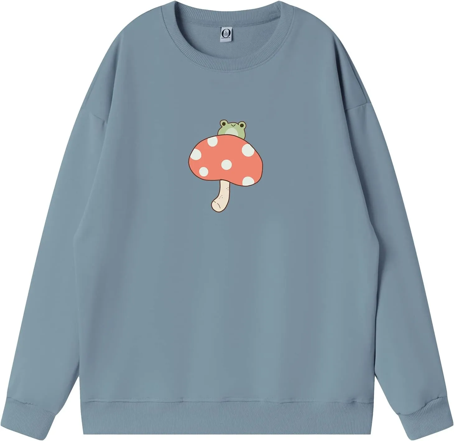 KEEVICI Cute Frog Sweatshirts for Teen Girls Kawaii Mushroom Hoodie Green Sweater Oversized Crewneck Cotton Pullover Tops