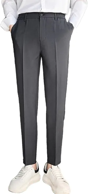 Kelsiop Autumn and Winter Suit Pants Men's Elastic Business Elastic Waist Slim Ankle Length Trousers Thick Pants Large Size
