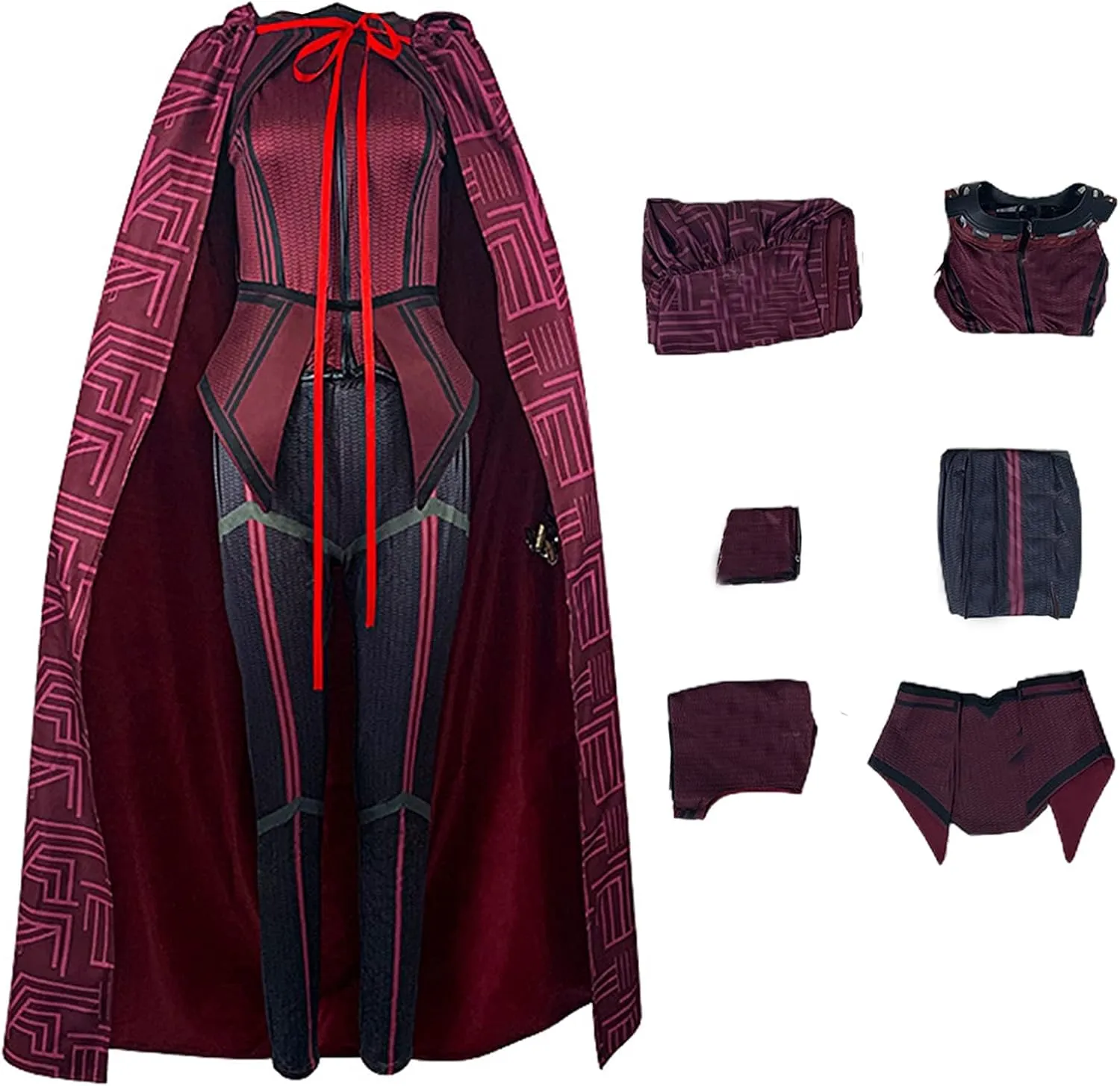 Kuberas Wanda Maximoff Costume Scarlet Witch Cosplay Costume Hooded Cloak Scarlet Witch Headpiece Halloween Outfits