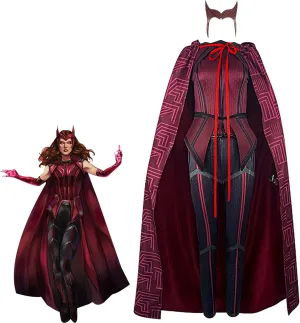 Kuberas Wanda Maximoff Costume Scarlet Witch Cosplay Costume Hooded Cloak Scarlet Witch Headpiece Halloween Outfits