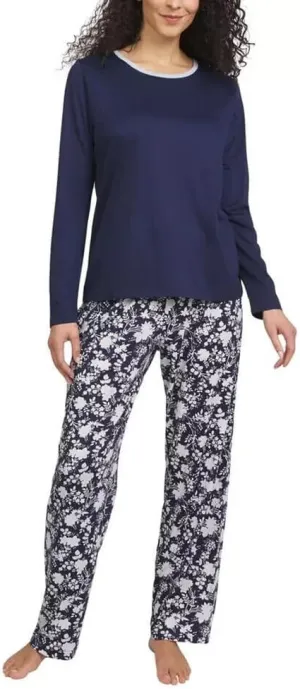 Lands' End Women's 2-Piece Knit Pajama Set Long Sleeve T-Shirt and Pants