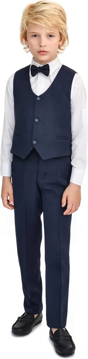 Lilax Boys Formal Suit 4 Piece Vest, Pants and Tie Dresswear Suit Set