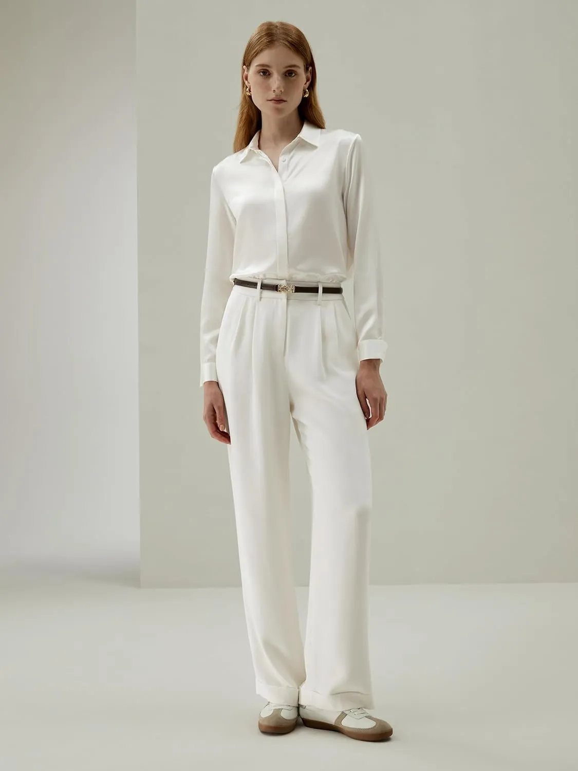 LilySilk The Flos Pants Full Length Boyish Style Wide Leg Bkazers Pants Vintage Style Trousers for Women