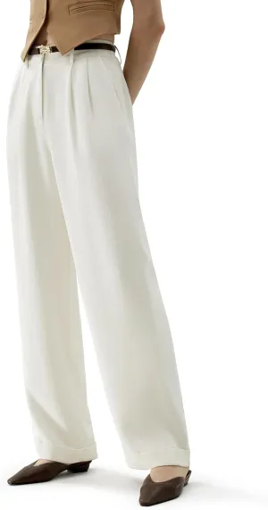 LilySilk The Flos Pants Full Length Boyish Style Wide Leg Bkazers Pants Vintage Style Trousers for Women
