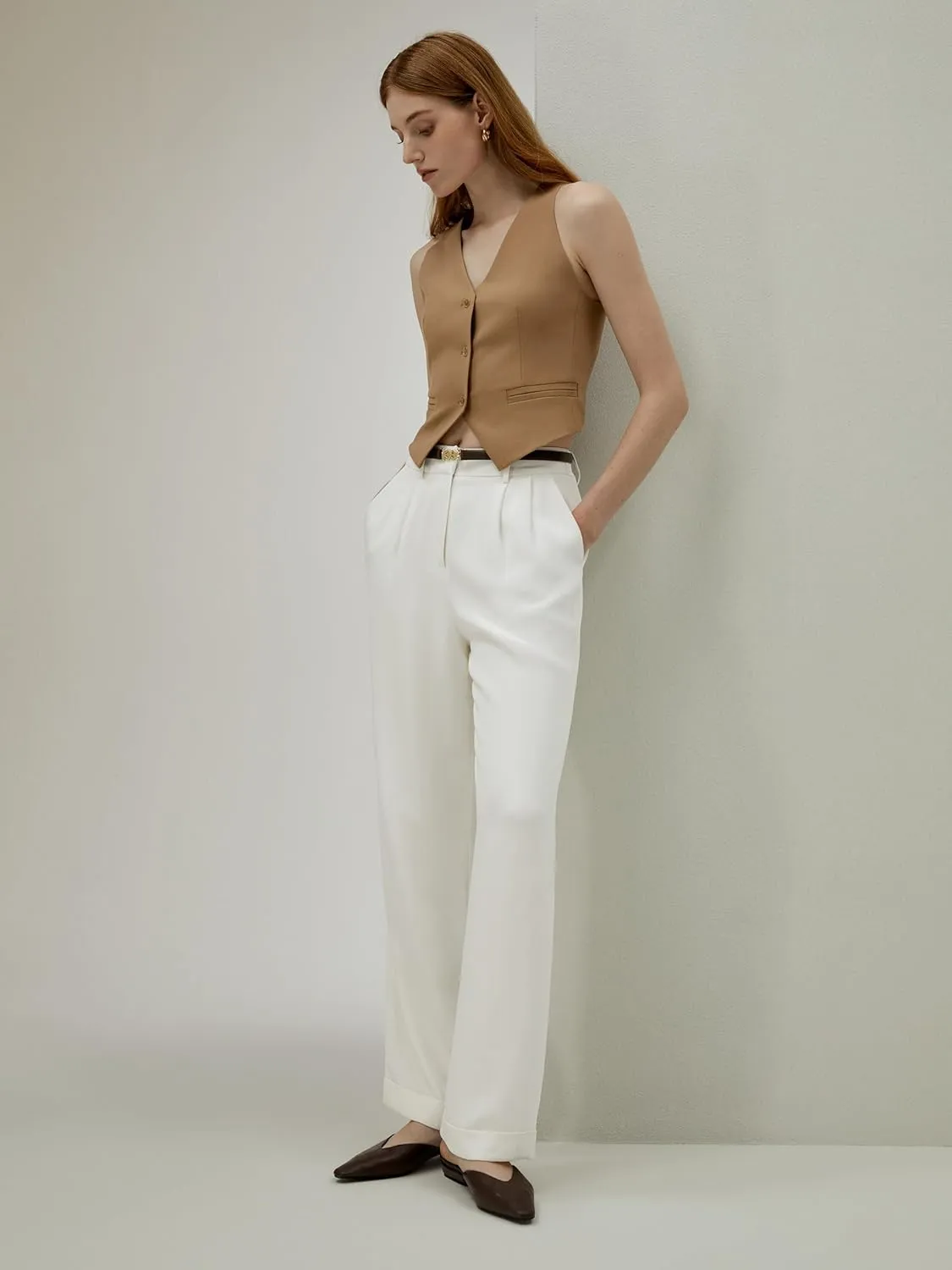 LilySilk The Flos Pants Full Length Boyish Style Wide Leg Bkazers Pants Vintage Style Trousers for Women
