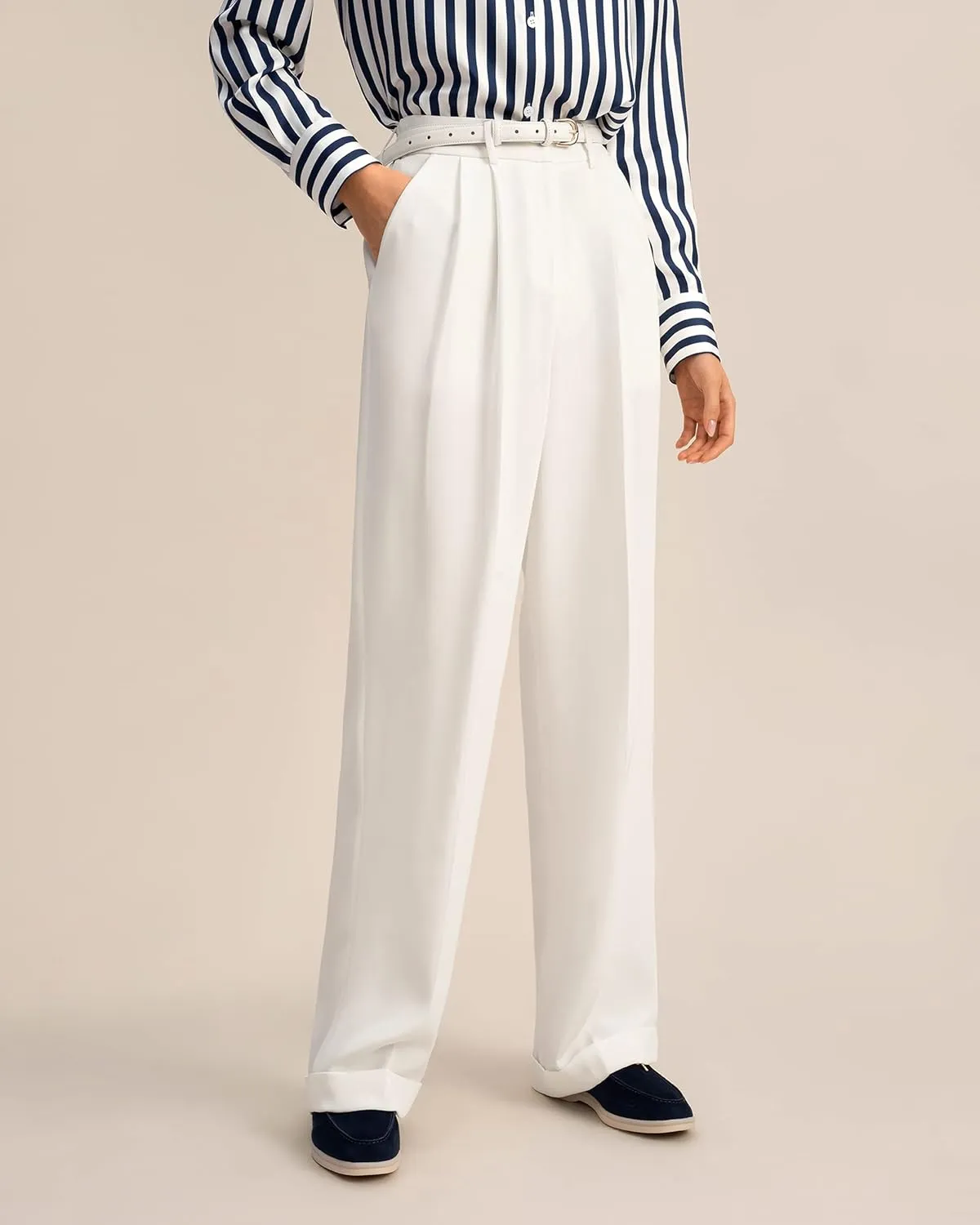 LilySilk The Flos Pants Full Length Boyish Style Wide Leg Bkazers Pants Vintage Style Trousers for Women