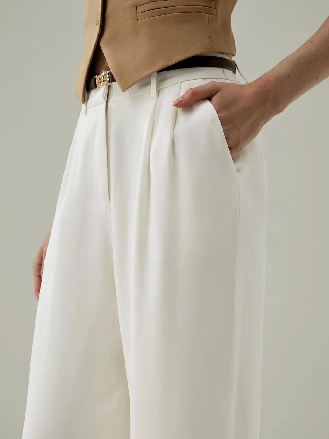 LilySilk The Flos Pants Full Length Boyish Style Wide Leg Bkazers Pants Vintage Style Trousers for Women