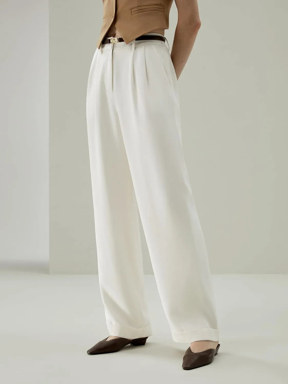 LilySilk The Flos Pants Full Length Boyish Style Wide Leg Bkazers Pants Vintage Style Trousers for Women