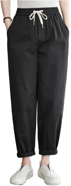 Linen Pants Women Summer Essentials Bottoms Cotton Lightweight Casual Drawstring Tapered Ladies Linen Blend Trousers