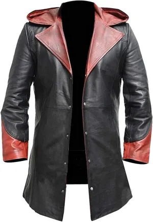 LP-FACON Mens DT Cosplay Costume Maroon Leather Coat Jacket